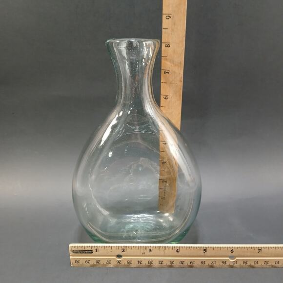 Vintage Hand Blown Art Glass Decanter Vase Pale Blue Tint 8" tall 5"w 3"d - Picture 7 of 9